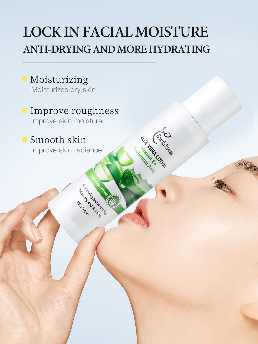 Beautyturess Aloe Vera Moisturising Lotion | Soothing & Hydrating Face Moisturiser for Sensitive & Dry Skin | 100% Natural
