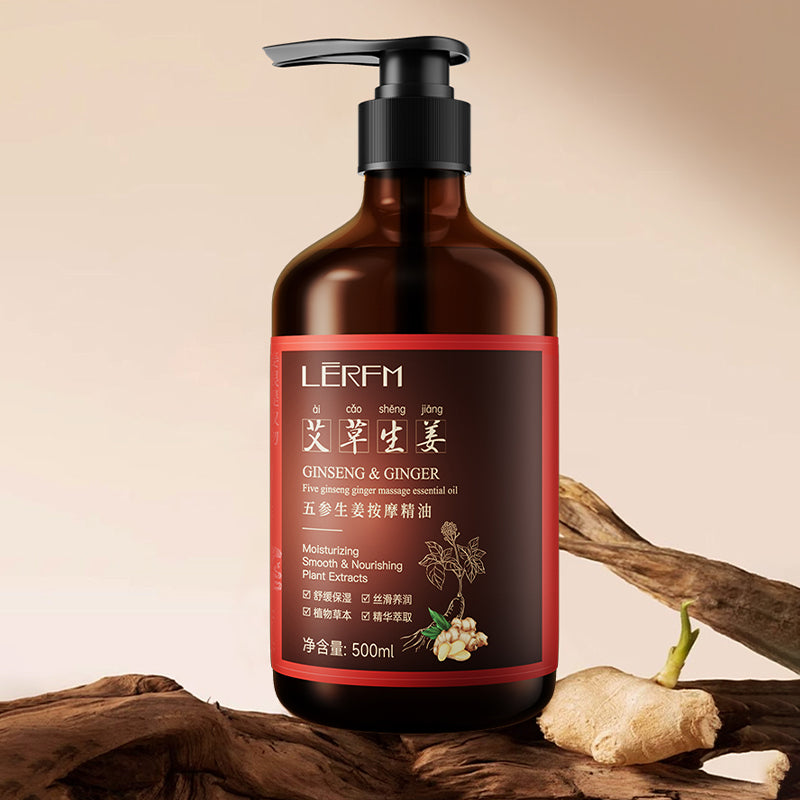 Premium Five Ginseng & Ginger Massage Oil by LĒRFM - 500ml Professional Grade for Muscle Tension, Joint stiffness & Improved Circulation, Natural Formula