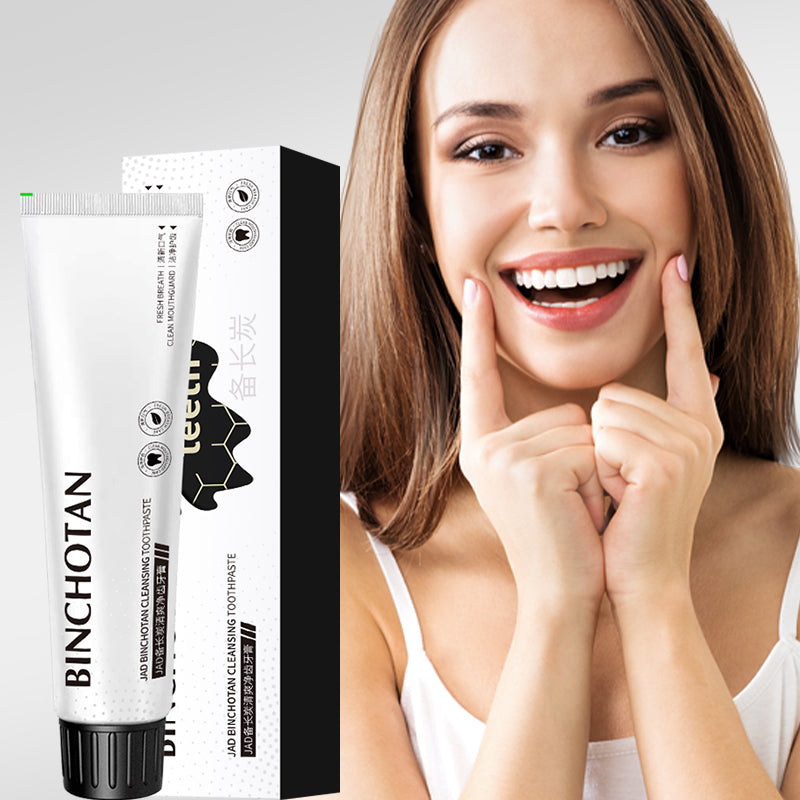 JAD Black Toothpaste Twin Pack with Natural Binchotan Charcoal - Teeth Whitening & Stain Removal - Fresh Mint - 2x100g: