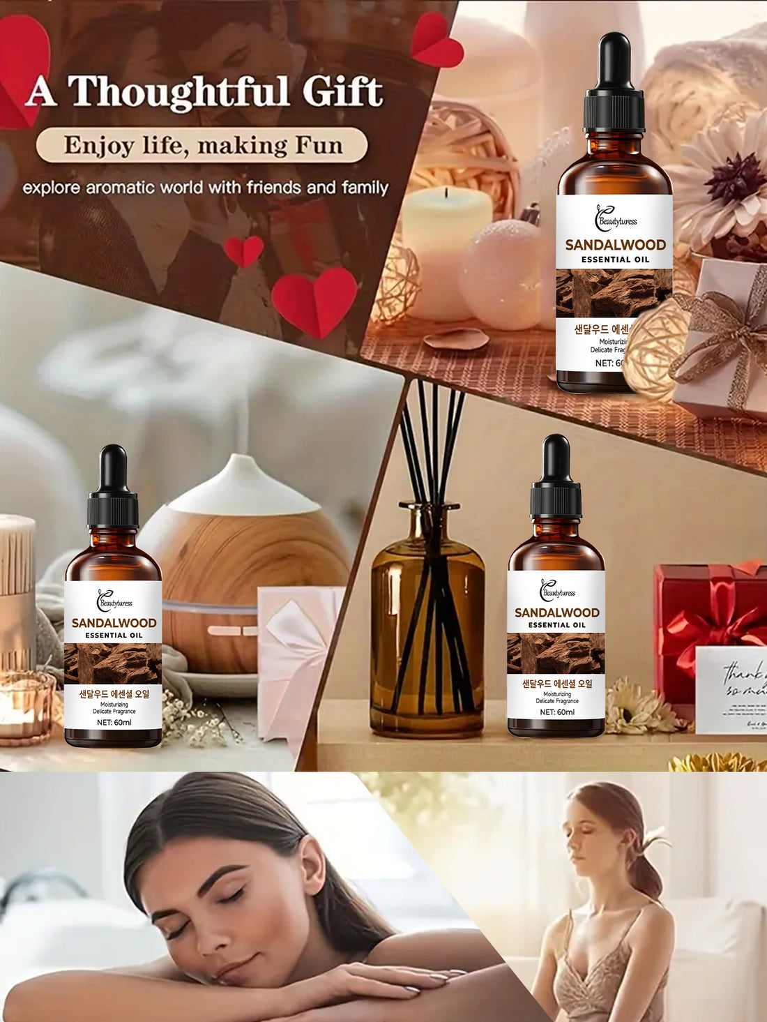 Beautyturess 100% Pure Sandalwood Essential Oil | Premium Grade for Meditation, Stress Relief & Spiritual Practice, Sustainably Sourced