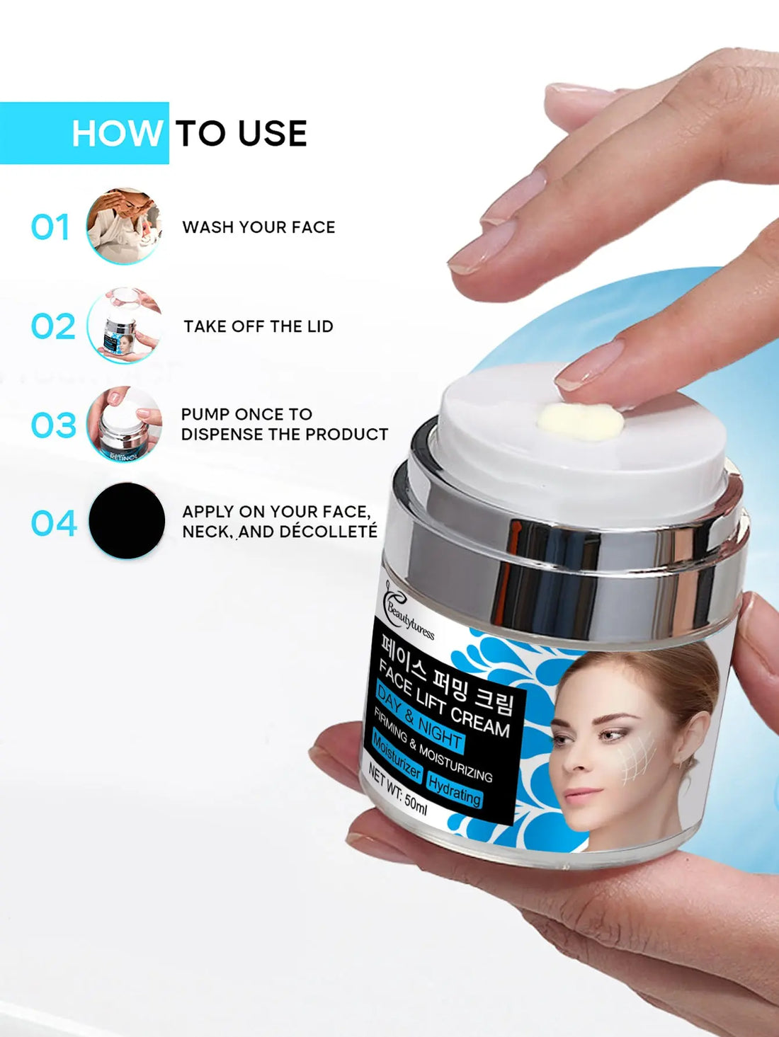 Beautyturess Clinical Face Firming Cream | Anti-Sagging Treatment for Jawline & Facial Contour, UK Dermatologist Tested