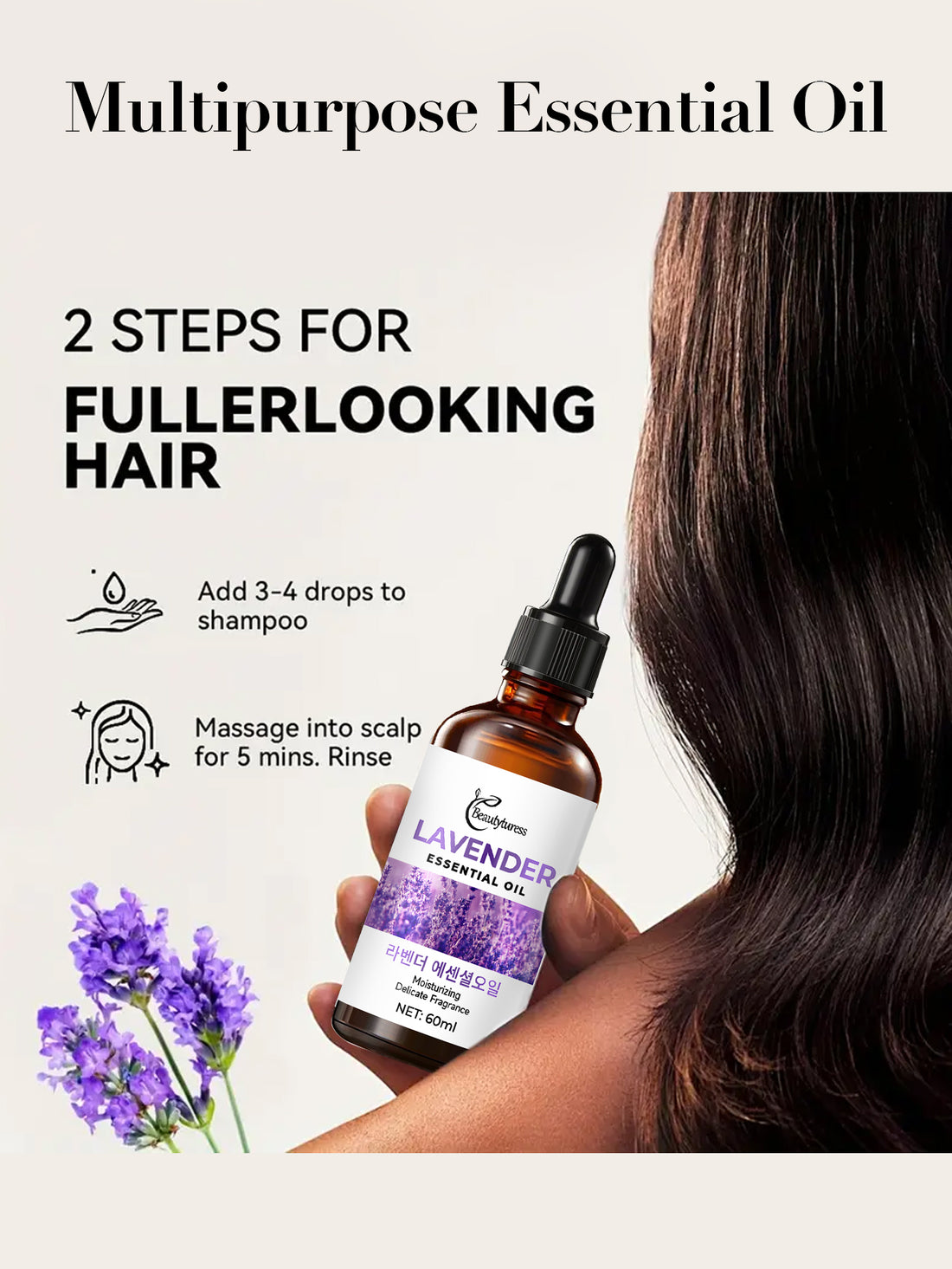 Organic Lavender Essential Oil by Beautyturess - 100% Pure Natural Oil for Stress Relief, Skin & Hair Care, Cruelty-Free