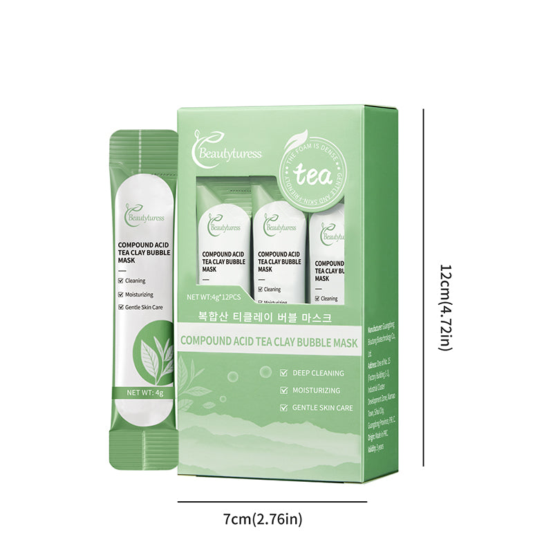 Beautyturess AHA/BHA Tea Clay Bubble Mask - Deep Pore Cleansing & Exfoliating Treatment for Oily Skin